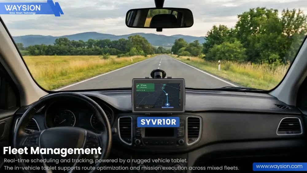 SYVR10R Fleet Management rugged vehicle tablet.